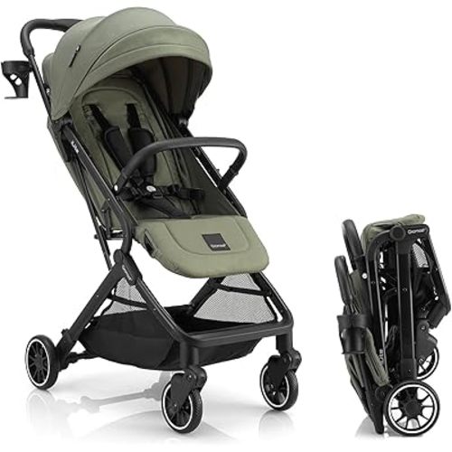 Gromast Compact Fold Baby Stroller, Lightweight Travel Toddler Stroller with One-Click Fold, Extendable UPF50+ Canopy, Cup Holder, UV Protected and Waterproof, One-Hand Folding - Green