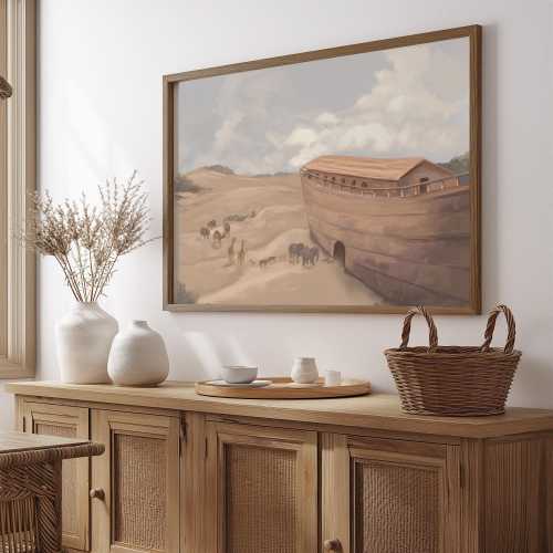 Noah Ark Print: Modern Faith Art, Framed Bible Artwork, Minimalist Christian Wall Decor