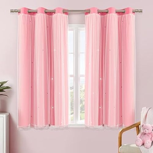 XiDi Blackout Curtains for Girls Bedroom Decor 63 inches Long Window Curtains Colorful Rainbow Design 2 Panel Sets, Kids Room Unicorn Princess Theme Home Decor Ombre Drapes Pink/Purple W34 X L63