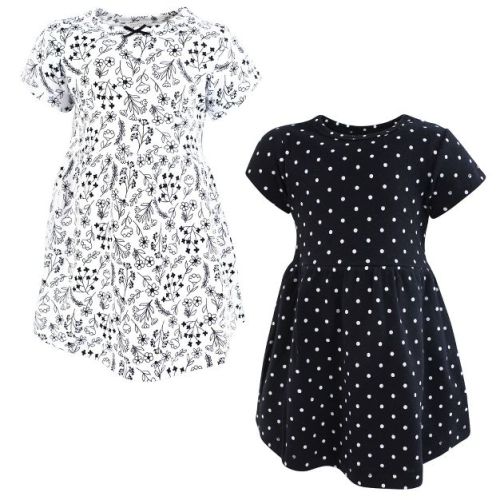 Luvable Friends Hudson Baby Short-Sleeve Dresses 2pk, Black White Floral, 3-6M