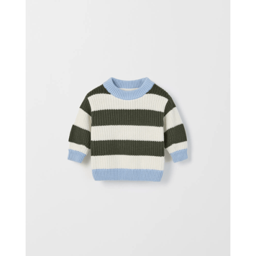 Baby Organic Cotton Chunky Rib Knit Jumper - Forest Green Stripe