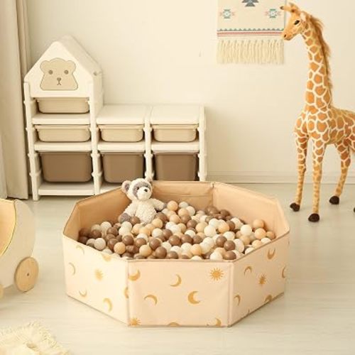 GOGOSO Foldable Ball Pit for Toddlers Large Soft Indoor Outdoor Pop Up Baby Kids Infant Ballpit Big Collapsible Puppy Dog Cat Pits with Basketball Hoop (Balls Not Included) Moon