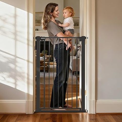 43 inch Tall Safety Dog Gate Adjustable 29.7-45.2inch Extra-Wide Metal Pet Gate Drill-Free Pressure-Mount Installation kit Self-Closing Cat Gate for Stairwells、Doorways(Black)