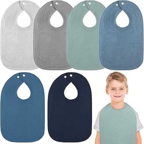 Toulite 6 Pcs Extra Large Muslin Toddler Baby Bibs for Girls and Boys Bandana Drool Bibs Absorbent Adjustable Cotton Baby Feeding Bib for Teething Drooling Newborn Infant Gift, 6 Solid Colors