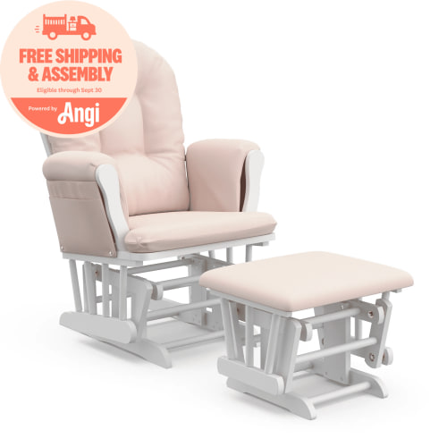 Storkcraft Hoop Infant Nursery Glider and Ottoman, White with Pink