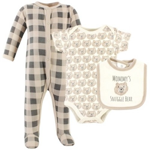 Hudson Baby Cotton Sleep and Play, Bodysuit and Bandana Bib Set, Snuggle Bear, 0-3 Months