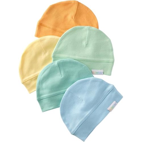 Butterblu Charlie 5-Pack Caps 100% Organic Cotton Beanie Hats for Newborn - One Size (Sunny)