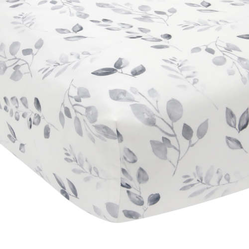 Painted Forest White/Grey Watercolor Leaf Print Fitted Crib Sheet – Lambs & Ivy