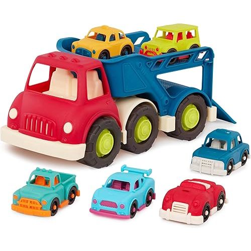 B. toys – Car Carrier Truck – Toy Car Carrier – 6 Mini Cars – Toy Trucks for Toddlers, Kids – 12 Months + – Happy Cruisers - Car Carrier