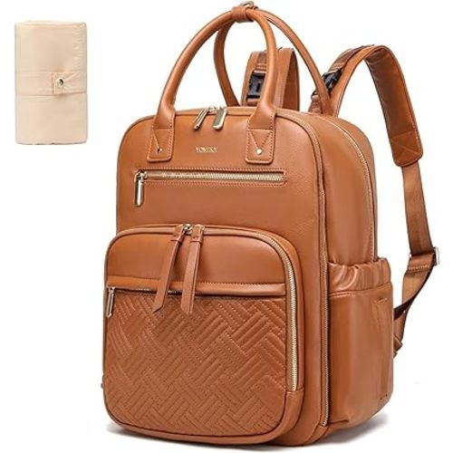 Leather Diaper Bag Backpack for Women with Multiple Pockets,Laptop Compartment and Changing Pad.