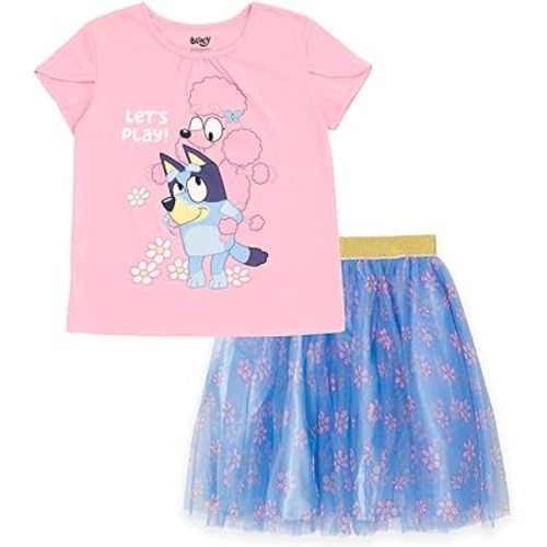 Bluey Girls' 2-Piece T-Shirt and Skirt Set for Baby & Kids