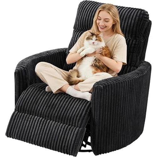 GRAINELL Oversize Power Swivel Recliner, 40in Wide Electric Glider Rocking Chair with Headrest Adjustment, USB Port, 270° Swivel, Rock 30° – for Living Room, Nursery, Black (5" 7' to 6" 1' Height)