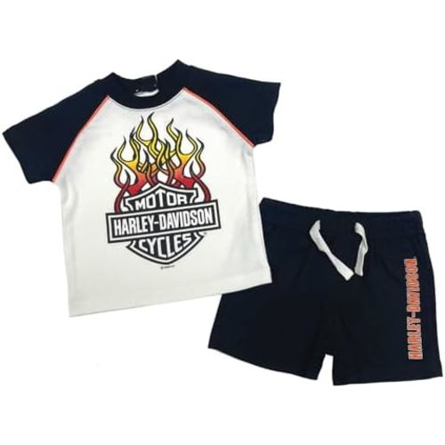 Harley-Davidson Baby Boys' 2-Piece Newborn Knit Raglan T-Shirt & Shorts Set
