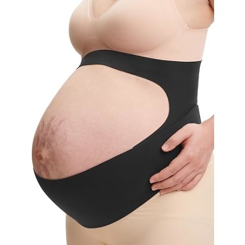 Momcozy Pregnancy Belly Band, CozySupport Ergonest Maternity Belly Band, Invisible Pregnancy Belt for Back, Abdomen, Waist, Black M