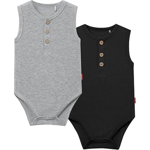 Amazon.com: Bamboo Viscose Baby Boy Bodysuit Newborn 2-Pack Sleeveless Soft Baby Clothes, Heather Grey/Black, 6-12 Months: Clothing, Shoes & Jewelry