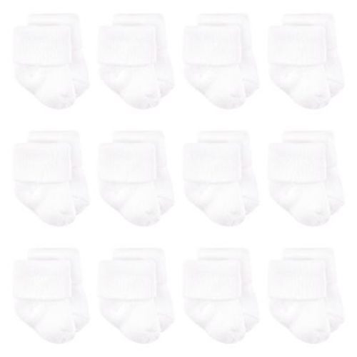 Luvable Friends Basics Infant Baby Cozy Terry Baby Sock 12-Pack, Cloud White, 0-6 Months