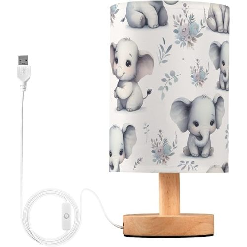 Bedside Table Lamp Cute Elephant Table Lamp for Bedroom Nightstand Lamp with USB Port LED Desk Lamp Shade Living Room Dorm Office