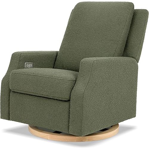 NAMESAKE Crewe Electronic Recliner and Swivel Glider in Olive Boucle w/Light Wood Base, Greenguard Gold & CertiPUR-US Certified