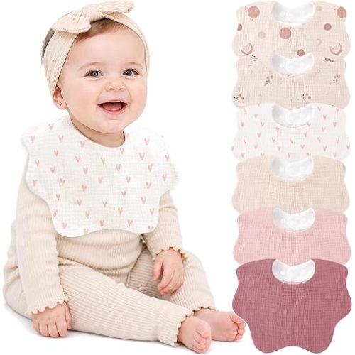 Bearmoss Muslin Baby Bibs for Drooling & Teething Cotton Drool Bib 6 Pack
