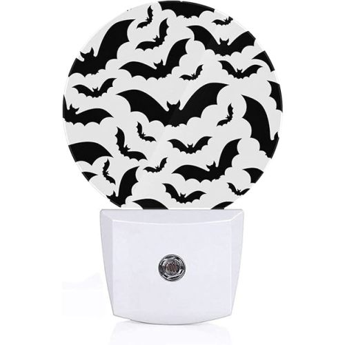 Axayaz Black Bats LED Night Light Spooky Halloween Dark Dead Spider Dusk to Dawn Round Lamp Auto Sensor for Bathroom Hallway Living Room