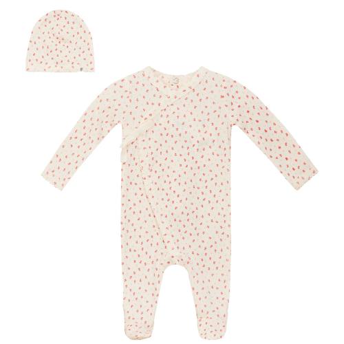 Flower Print Crinkle Snap Front Floral Romper and Hat Two Piece Set
