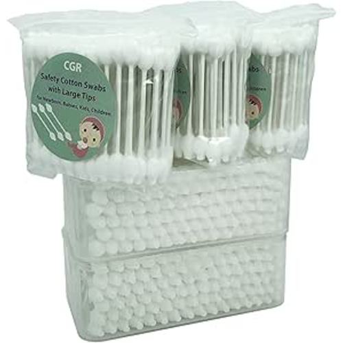 400pcs CGR Baby Safety Cotton Swabs with Large Tips for Newborn, Babies, Kids, Children, 100% Organic Cotton, White Paper Sticks, 5 Pack of 80 Swabs Total(2 Boxes and 3 Bags)