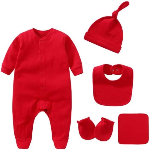 Newborn Boy Girl Clothes Sets Cotton Long Sleeve Romper Jumpsuits Unisex Outfits With Baby Mittens Hats Gloves