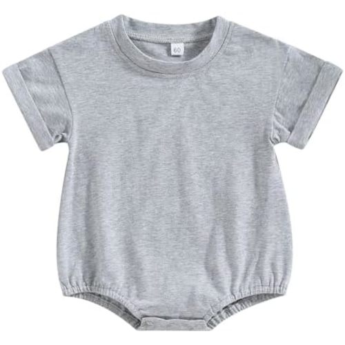 Kutersbabi Unisex Baby Boy Girl Clothes Infant Summer Oversized Bubble Romper Toddler Baby Plain Short Sleeve Jumpsuit
