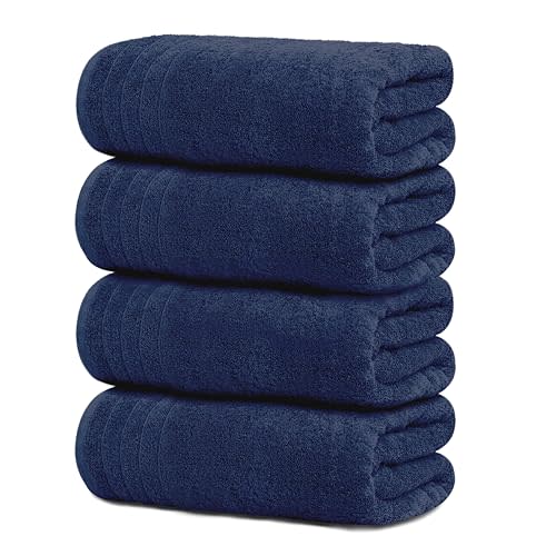Tens Towels Pack of 4 Extra Large Bath Towels 30 x 60 Inches, 100% Cotton, Larger & Lighter Weight, Quicker to Dry, Super Soft and Absorbent, Perfect for Bathroom, Navy