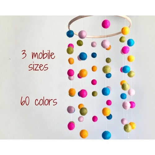 Customizable Felt Ball Ceiling Mobile - Bright Blue Hot Pink Orange Olive Baby Pink Nursery Art - Girl Shower Gift - DIY Wool Felt Kid Decor