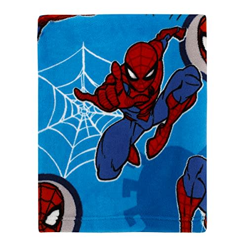 Disney Marvel Spiderman Wall Crawler Red, White, and Blue Spider Webs Toddler Blanket