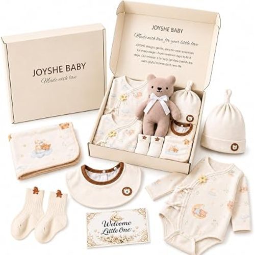 Newborn Baby Gift Set, 8-Piece Layette Set for Boys & Girls, 0-3 M