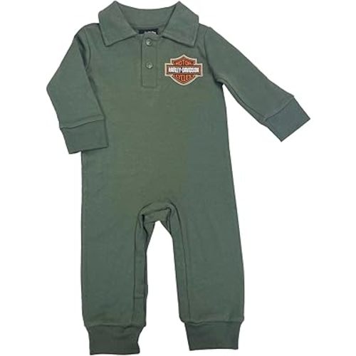 Harley-Davidson Baby Boys' Bar & Shield Knit Button Collar Coveralls – Green
