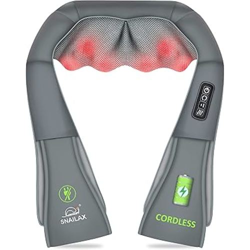 Snailax Cordless Neck Massager, Shiatsu Back Shoulder Massager with Heat, Portable Rechargeable Massagers for Neck and Back Pain Relief, Electric Massager Pillow, Gift for Women,Men(Grey)