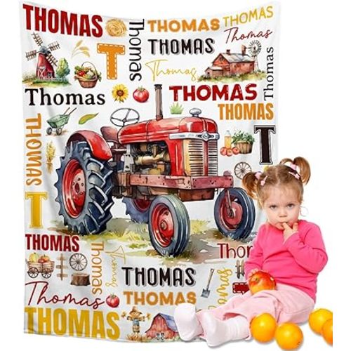 Aniruddha Custom Red Farm Tractor Baby Name Blanket,Personalized Red Farm Tractor Baby Blanket,Custom Blankets with Name for Kids,Customized Blankets for Toddlers Kids Nursery,30"x40"-Toddler Size