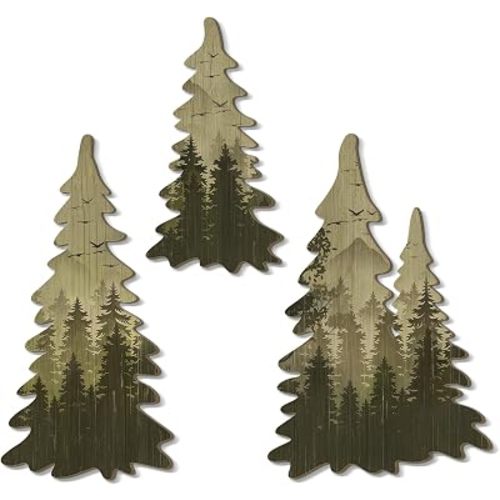 Bnesi Tree Wall Decor 3 Piece Set Features Woodland Forest Designs Suits Woodland Nursery Baby Boy Room Spaces Rustic Nature Wall Art For Cabin Woodsy Decor (Retro)