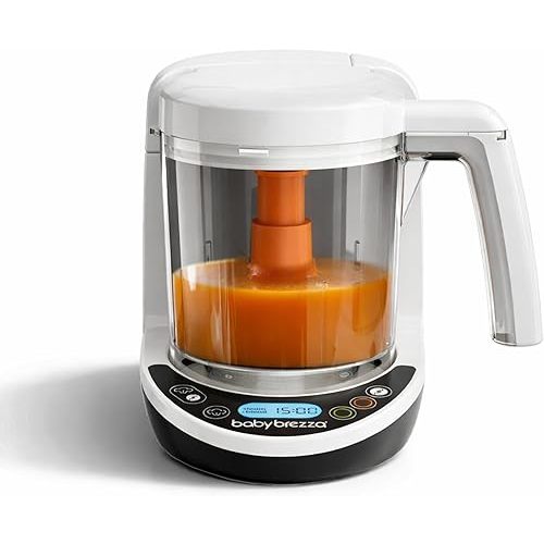 Baby Brezza One Step Baby Food Maker Deluxe – Auto shut Off, Dishwasher Safe Cooker and Blender to Steam + Puree Organic Food for Infants + Toddlers - Set of 3 Pouches + 3 Funnels