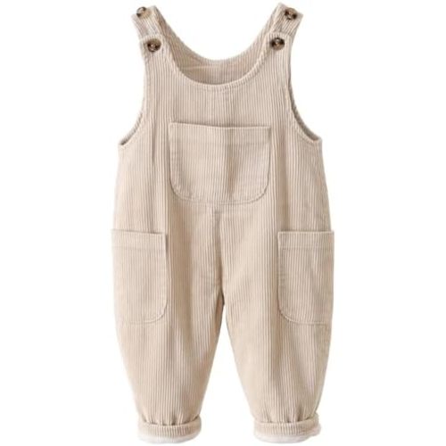 Happy Cherry Toddler Boy Girl Corduroy Overalls Suspender Pants Baby Bib Pants Overalls with Pockets