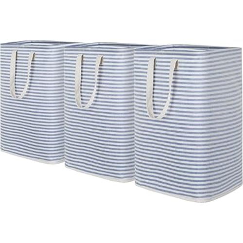 Lifewit 3 Pack Laundry Hamper Large Collapsible Laundry Baskets, Freestanding Waterproof Clothes Hamper with Easy Carry Handles in Laundry Room Bedroom Bathroom College Dorm for Adults, Blue, 3 x 80L