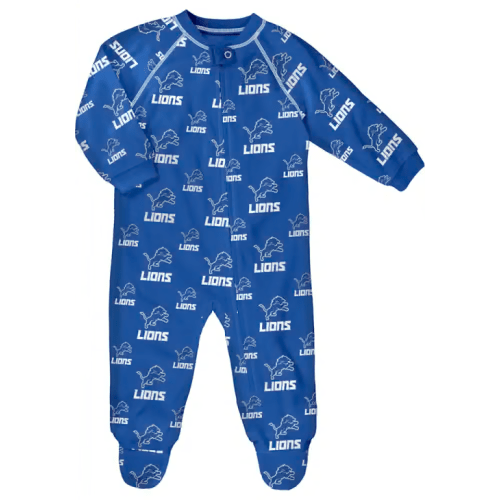Detroit Lions BLUE Baby Raglan Romper Pajamas - 0/3M