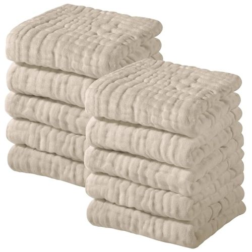 Yoofoss Muslin Baby Washcloths 100% Organic Cotton Face Towels 6 Pack Wash Cloths for Baby 12x12in Soft and Absorbent Baby Wipes (Apricot)
