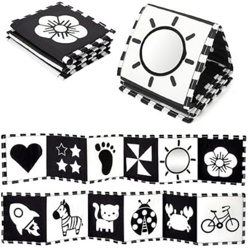 URMYWO Black and White Tummy Time High Contrast Newborn Toys 0-3 Months, Soft Baby Book, Visual Stimulation Montessori Sensory Infant Toys 0-6-12 Months, Shower Gift for Boys Girls