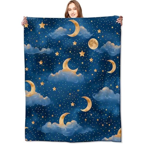 Moon Cloud Stars Blanket Dreamy Night Sky Throw Blankets Gifts for Girls Boys Adults Lightweight Soft Fleece Cozy for Sofa Couch Bed Room Travel Birthday Party Decor 50x60in