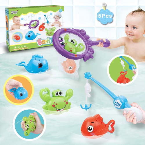 Suorfoxs Baby Bath Fishing Toys Set, Colorful Bathtub Toys with Fishing Pole, Net, Mold-Free Design
