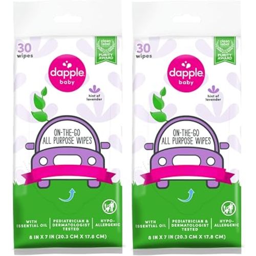 Dapple Baby All Purpose Wipes, Hypoallergenic & Powered by Plants Cleaning Wipes, Hint of Lavender, 30 Count (Pack of 2)