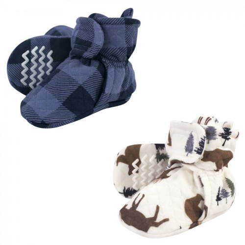 Hudson Baby Infant and Toddler Boy Quilted Booties 2pk, Moose Bear, 12-18 Months