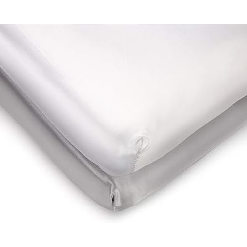 Pro Goleem Satin Pack n Play Playard Sheet Fitted 2 Pack Great for Baby Hair Silk Feeling 27x39 Inch Portable Mini Crib Sheet Playard Mattress Cover Unisex White and Gray