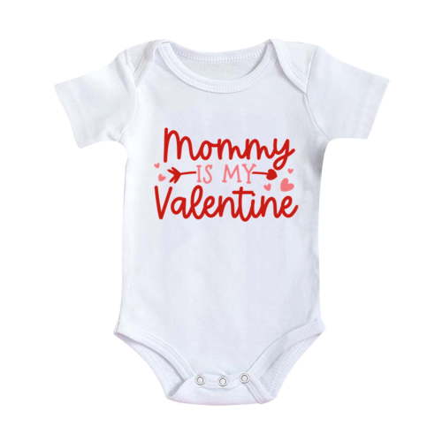 Valentines Day Outfit Baby Girl Short Sleeve Bubble Romper Bodysuit Lover Heart Letter Embroider Girl Clothes for Baby 6-9 Months