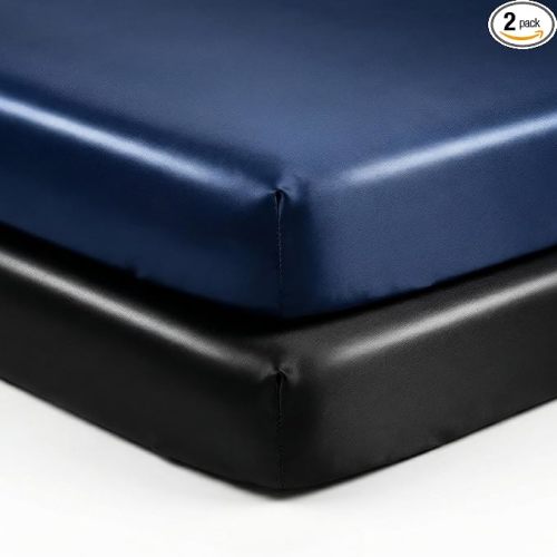 Pro Goleem Satin Mini Crib Sheets 2 Pack, Blue & Black Silky Soft Fitted Sheet for Baby Hair Protection, 38"x24"x5" Breathable Mattress Cover Compatible with Pack n Play & Portable Crib