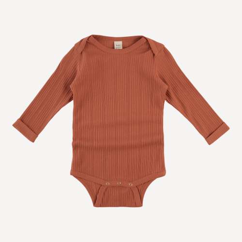 long sleeve lap neck bodysuit with rolled arms | rust | organic cotton – kate quinn